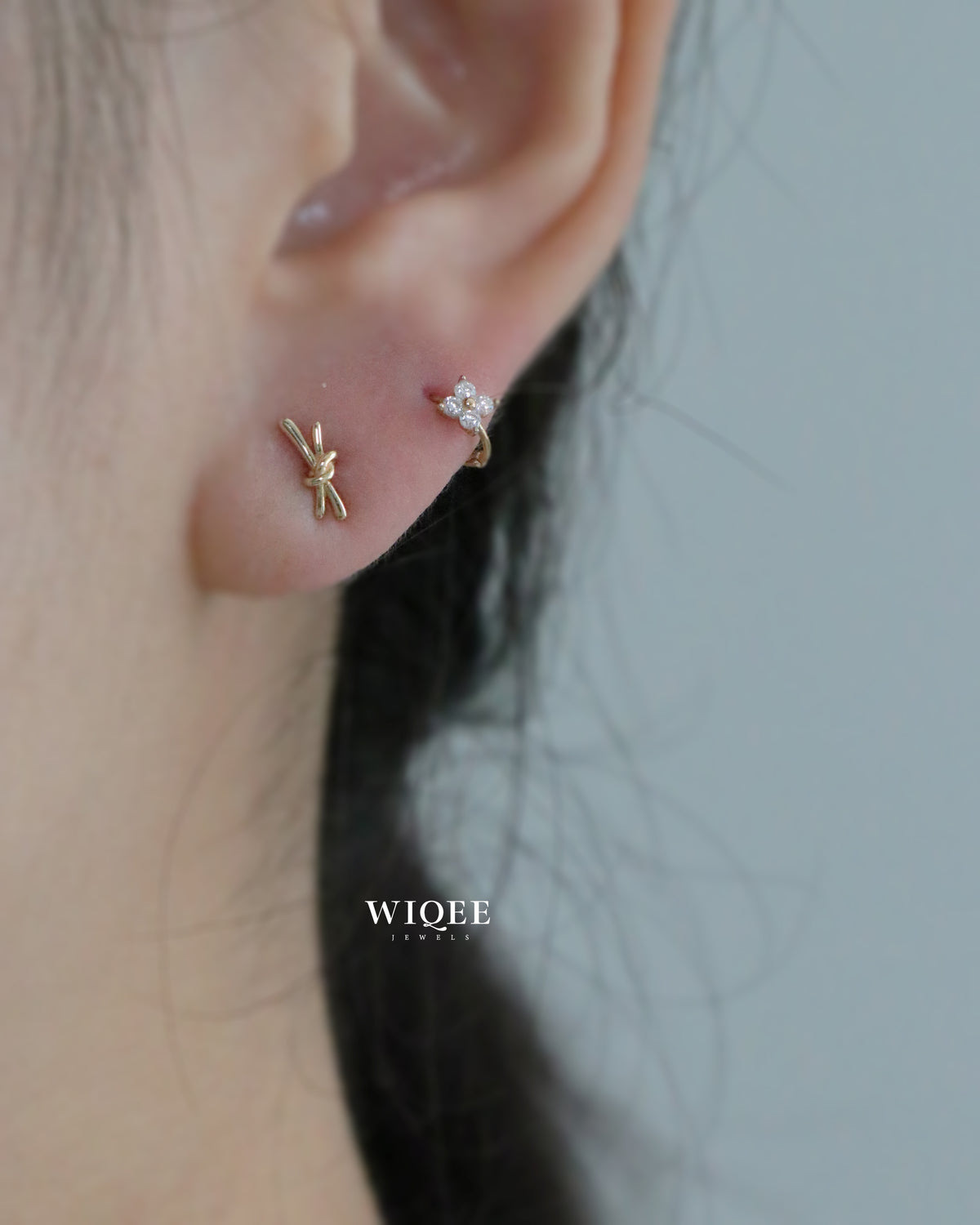 9K Yellow Gold Bow Stud Earrings, Minimalist Dainty Jewelry