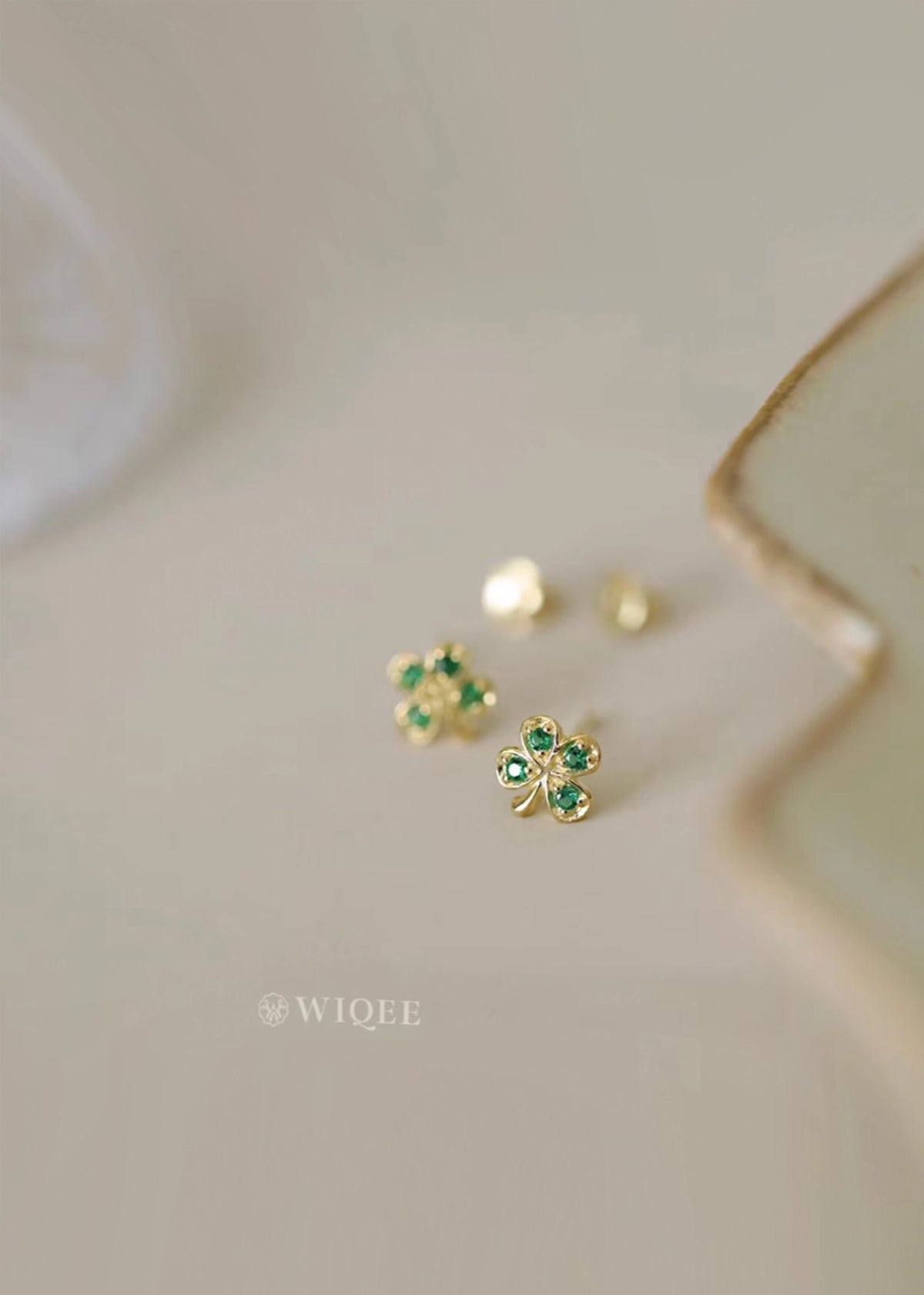 14K Solid Gold Four Leaf Clover Stud Earrings