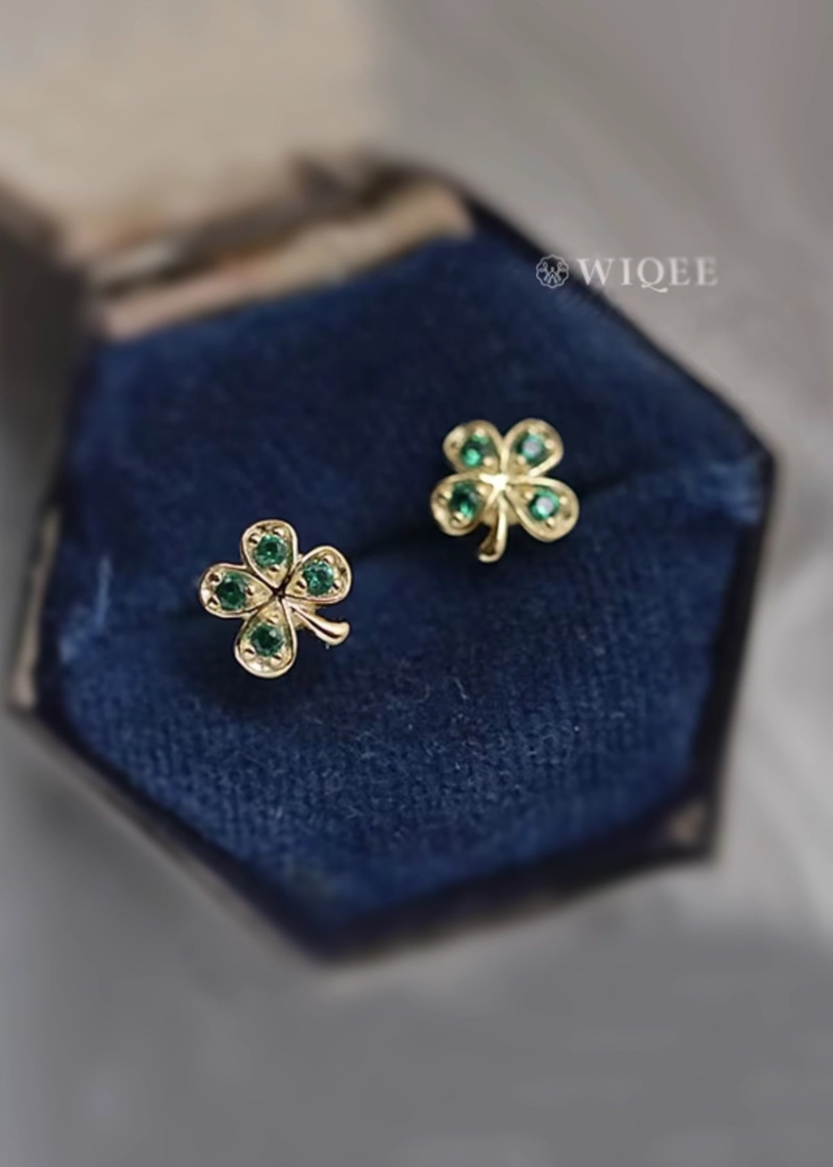 14K Solid Gold Four Leaf Clover Stud Earrings