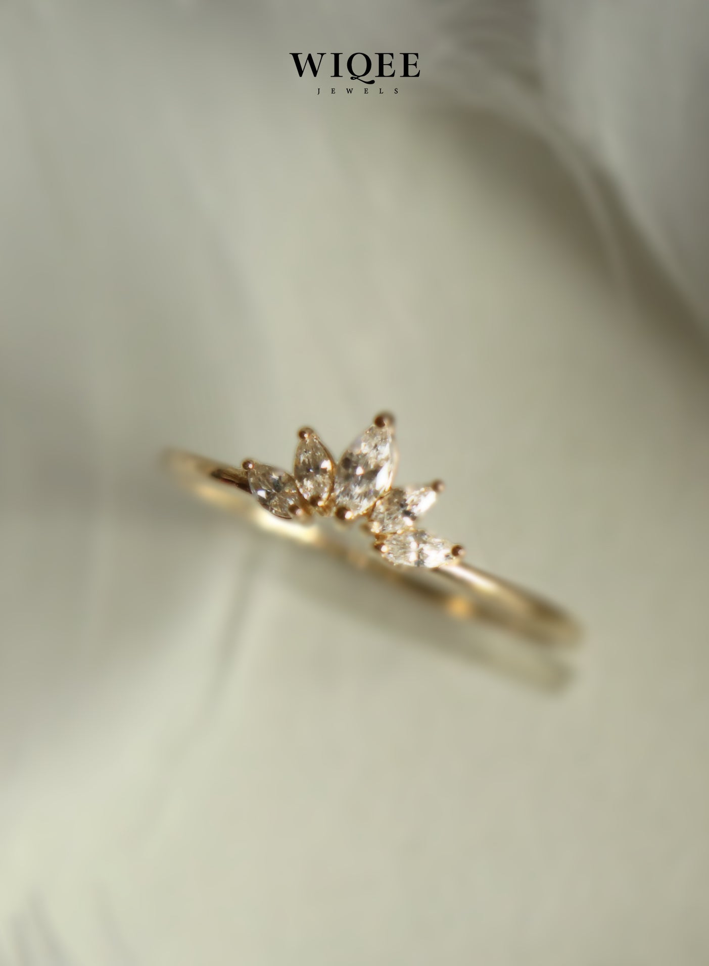 9k Solid Gold Dainty Feather Diamond Ring | Stacking Rings