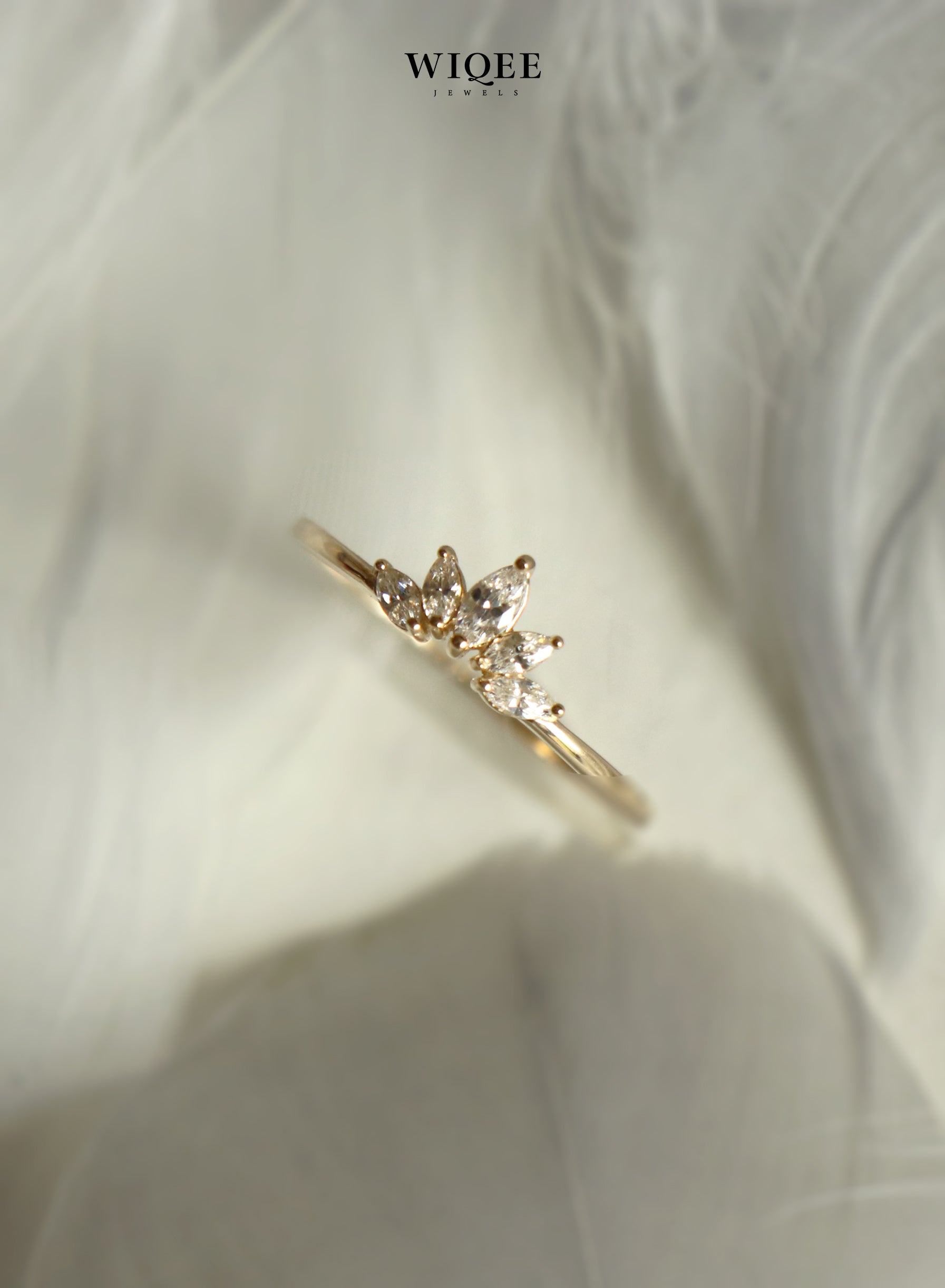 9k Solid Gold Dainty Feather Diamond Ring | Stacking Rings