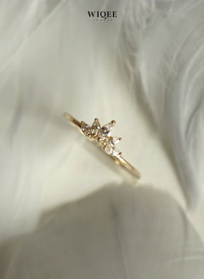 9k Solid Gold Dainty Feather Diamond Ring | Stacking Rings