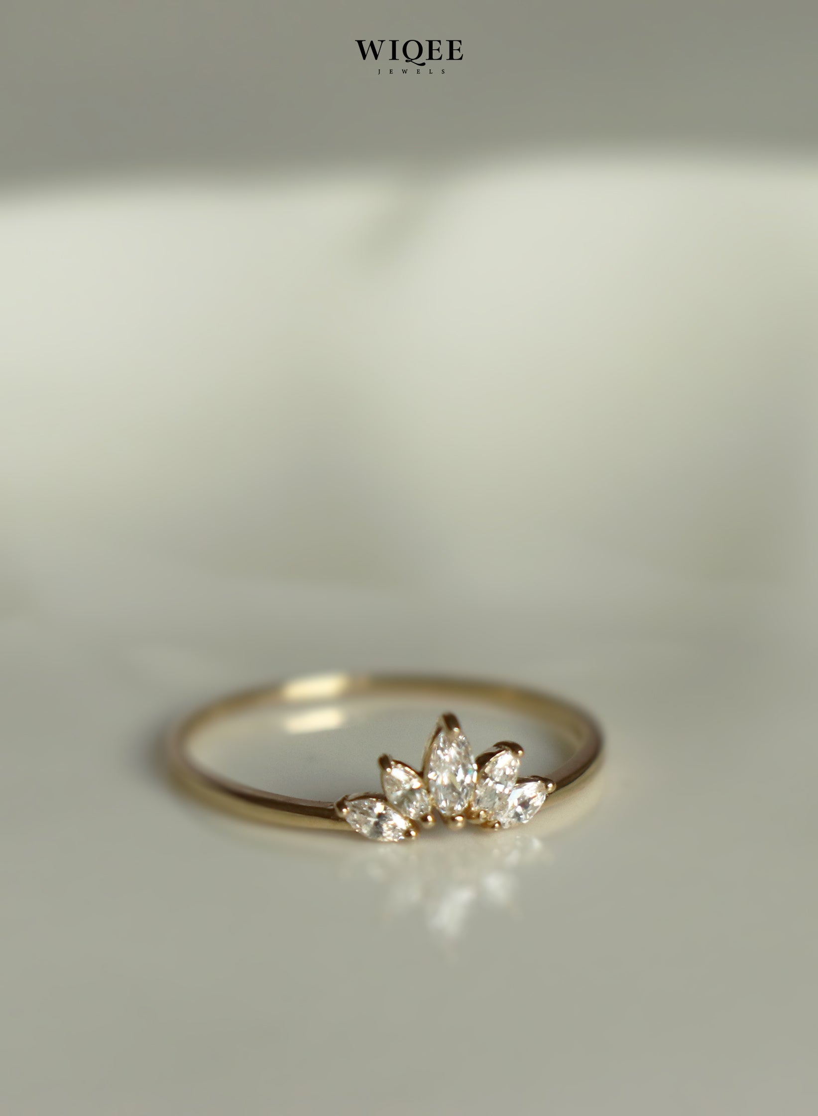 9k Solid Gold Dainty Feather Diamond Ring | Stacking Rings