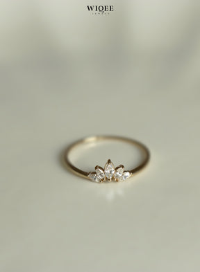 9k Solid Gold Dainty Feather Diamond Ring | Stacking Rings