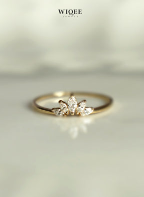 9k Solid Gold Dainty Feather Diamond Ring | Stacking Rings