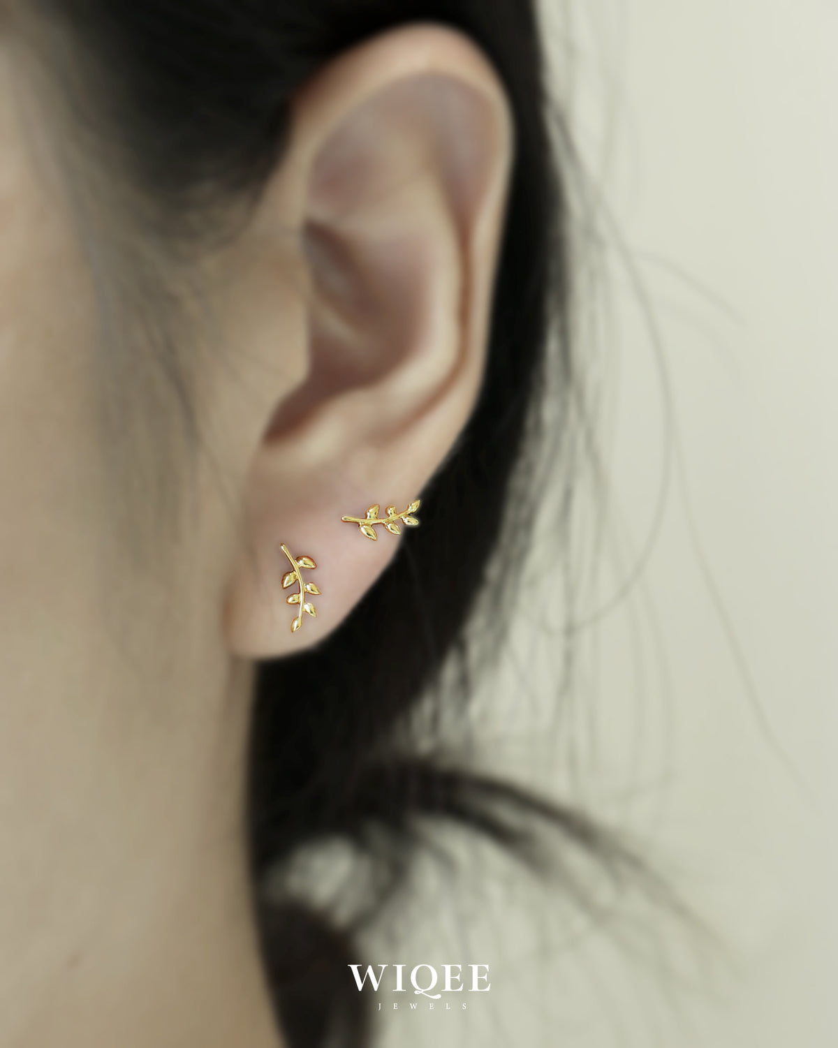 Olive Branch Gold Stud Earrings