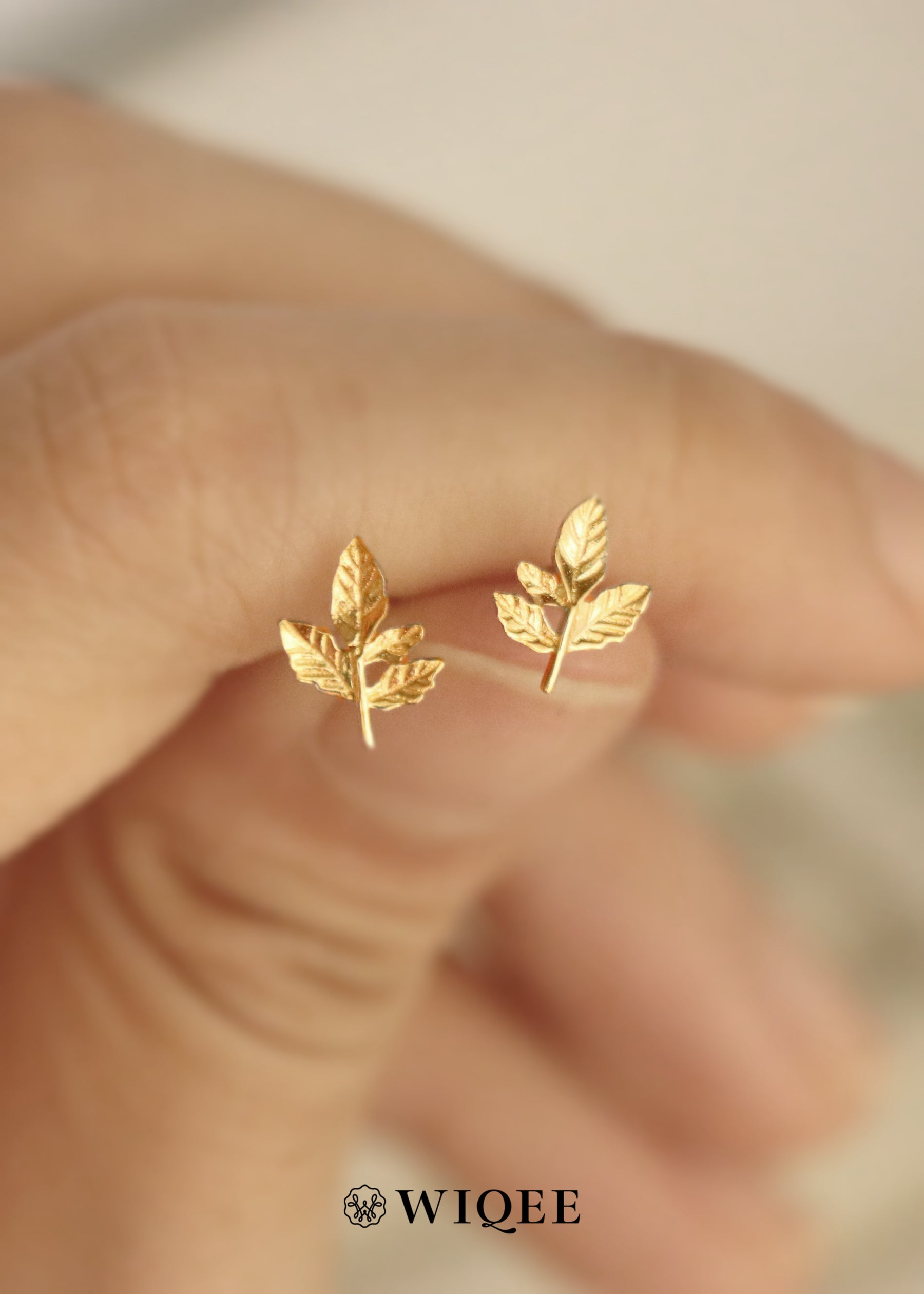 Leaves Gold Stud Earrings