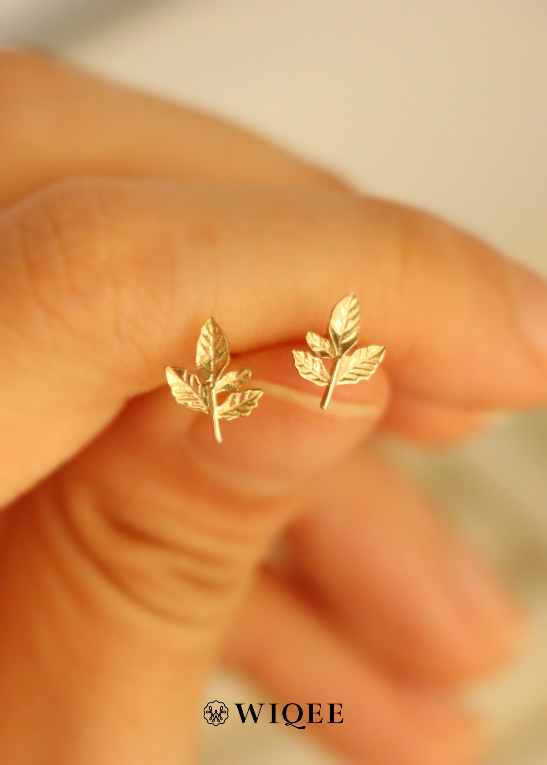 Leaves Gold Stud Earrings