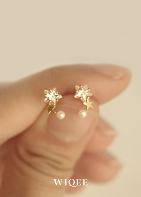 Star Pearl Gold Stud Earring