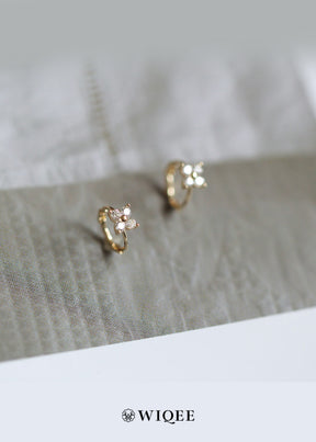 Tiny flower Gold Hoop Earrings