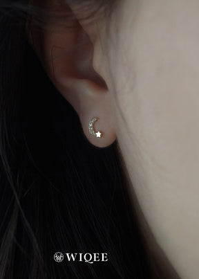 Star&Moon Gold Stud Earrings