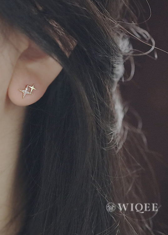 Double Star Gold Stud Earring