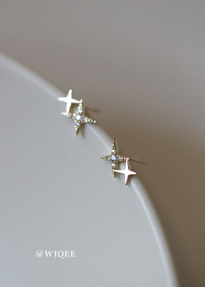 Double Star Gold Stud Earring