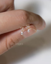 14K Yellow Gold Heart Stud Earrings, Teardrop CZ Dangle