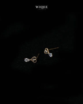 14K Yellow Gold Heart Stud Earrings, Teardrop CZ Dangle