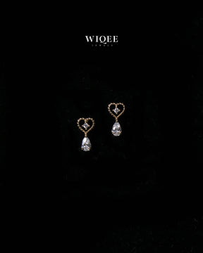 14K Yellow Gold Heart Stud Earrings, Teardrop CZ Dangle