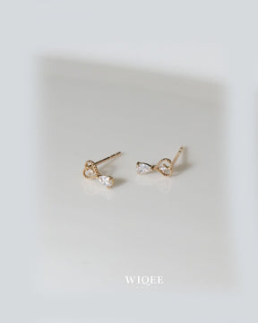 14K Yellow Gold Heart Stud Earrings, Teardrop CZ Dangle