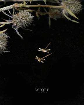 9K Yellow Gold Bow Stud Earrings, Minimalist Dainty Jewelry