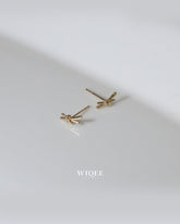 9K Yellow Gold Bow Stud Earrings, Minimalist Dainty Jewelry