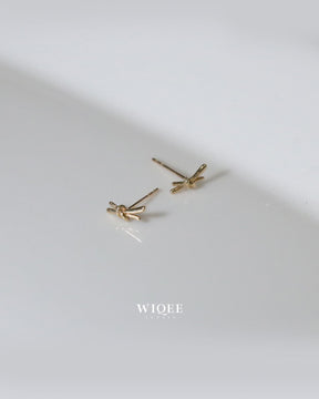 9K Yellow Gold Bow Stud Earrings, Minimalist Dainty Jewelry