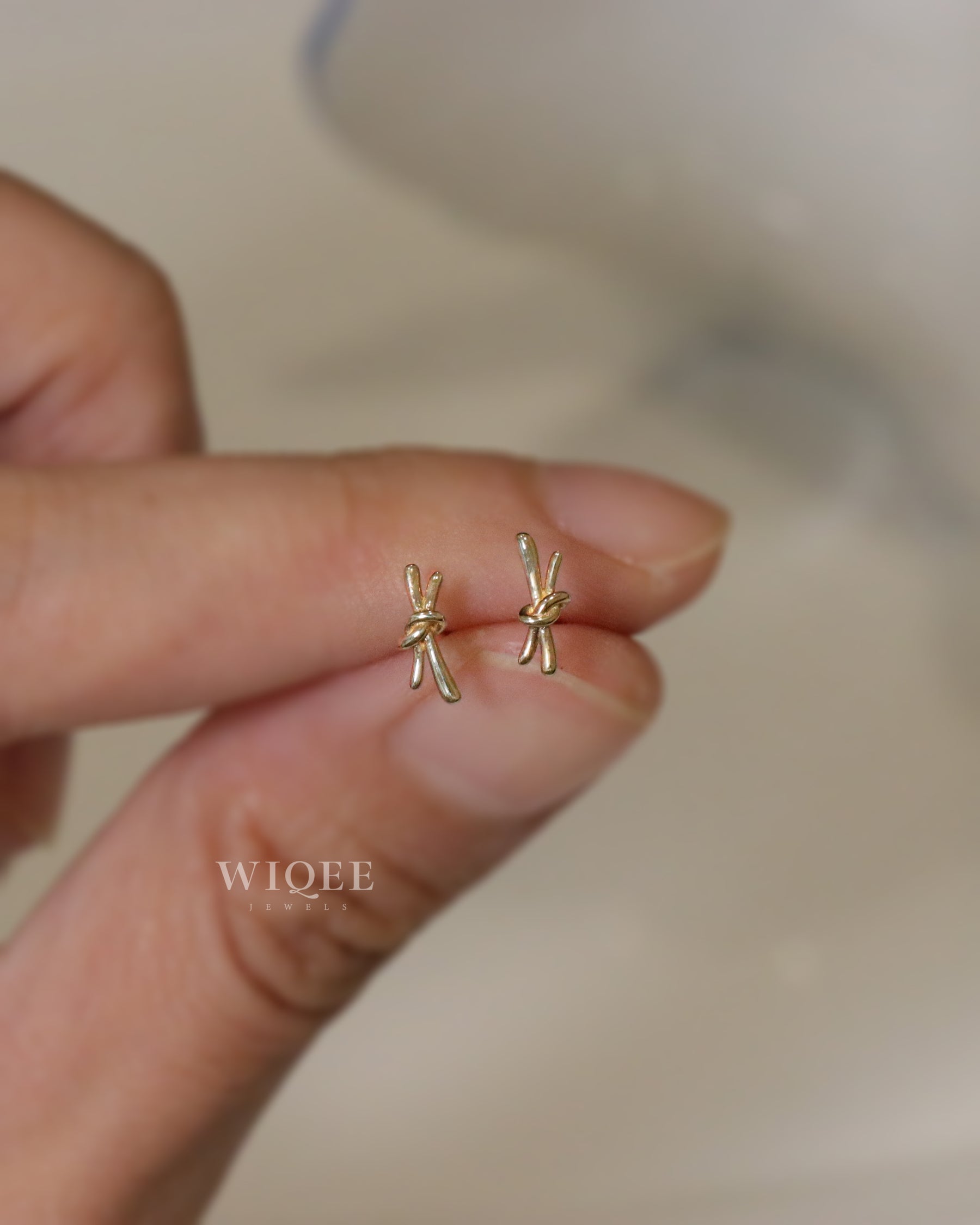 9K Yellow Gold Bow Stud Earrings, Minimalist Dainty Jewelry