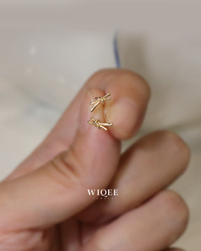 9K Yellow Gold Bow Stud Earrings, Minimalist Dainty Jewelry