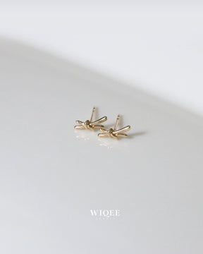 9K Yellow Gold Bow Stud Earrings, Minimalist Dainty Jewelry