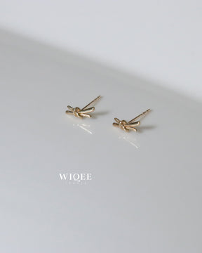 9K Yellow Gold Bow Stud Earrings, Minimalist Dainty Jewelry