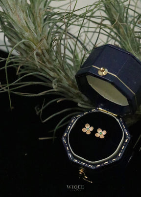 9K Solid Gold Emerald Four Leaf Clover Stud Earrings, Minimalist Style