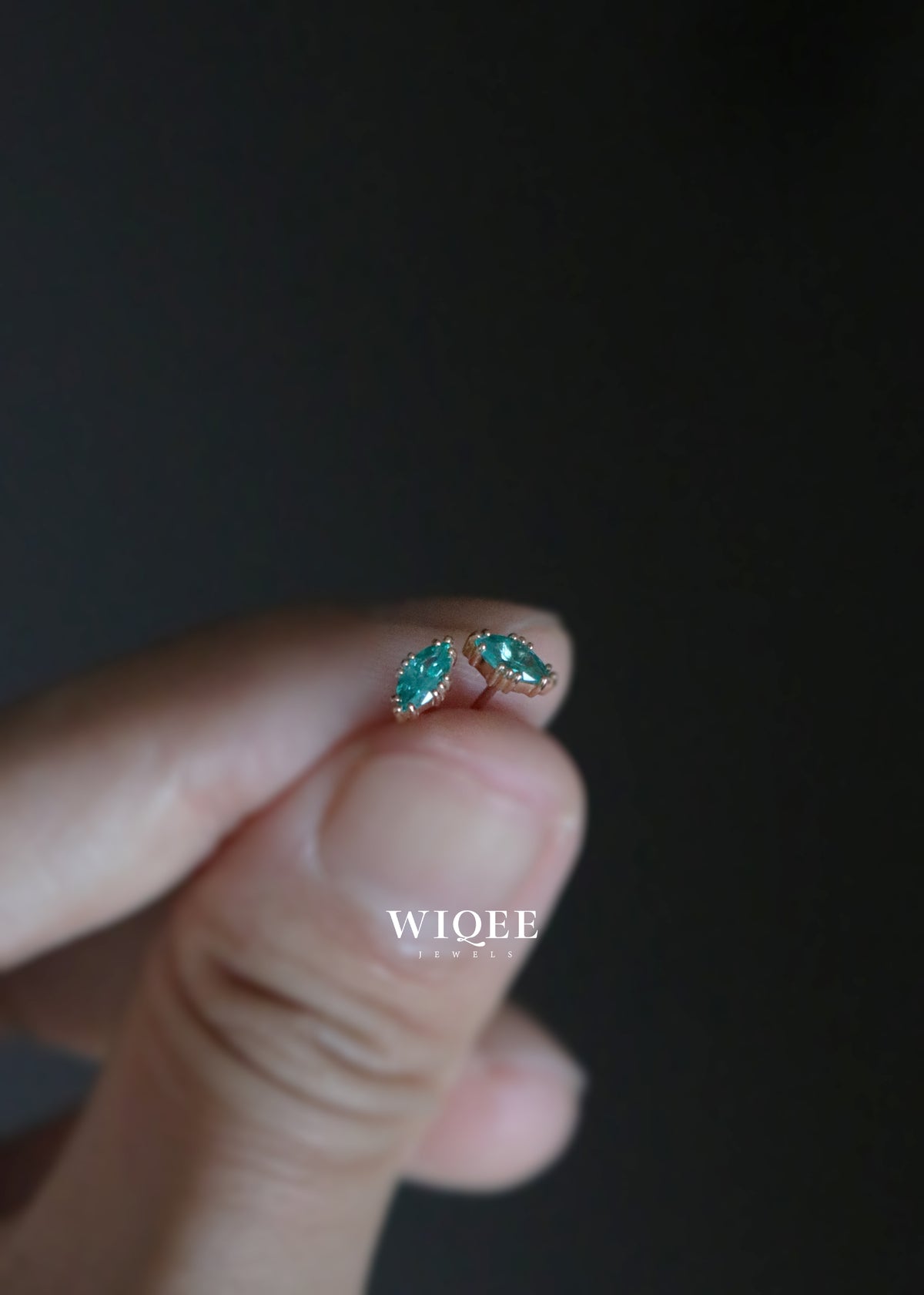 9K Solid Gold Marquise Stud Earrings, Dainty Earrings