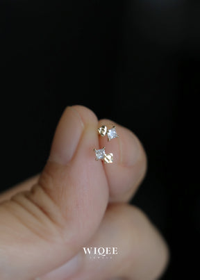 14K Solid Gold Minimalist Stud Earrings, 14K Gold Ear Studs,Small 14K Gold Earrings