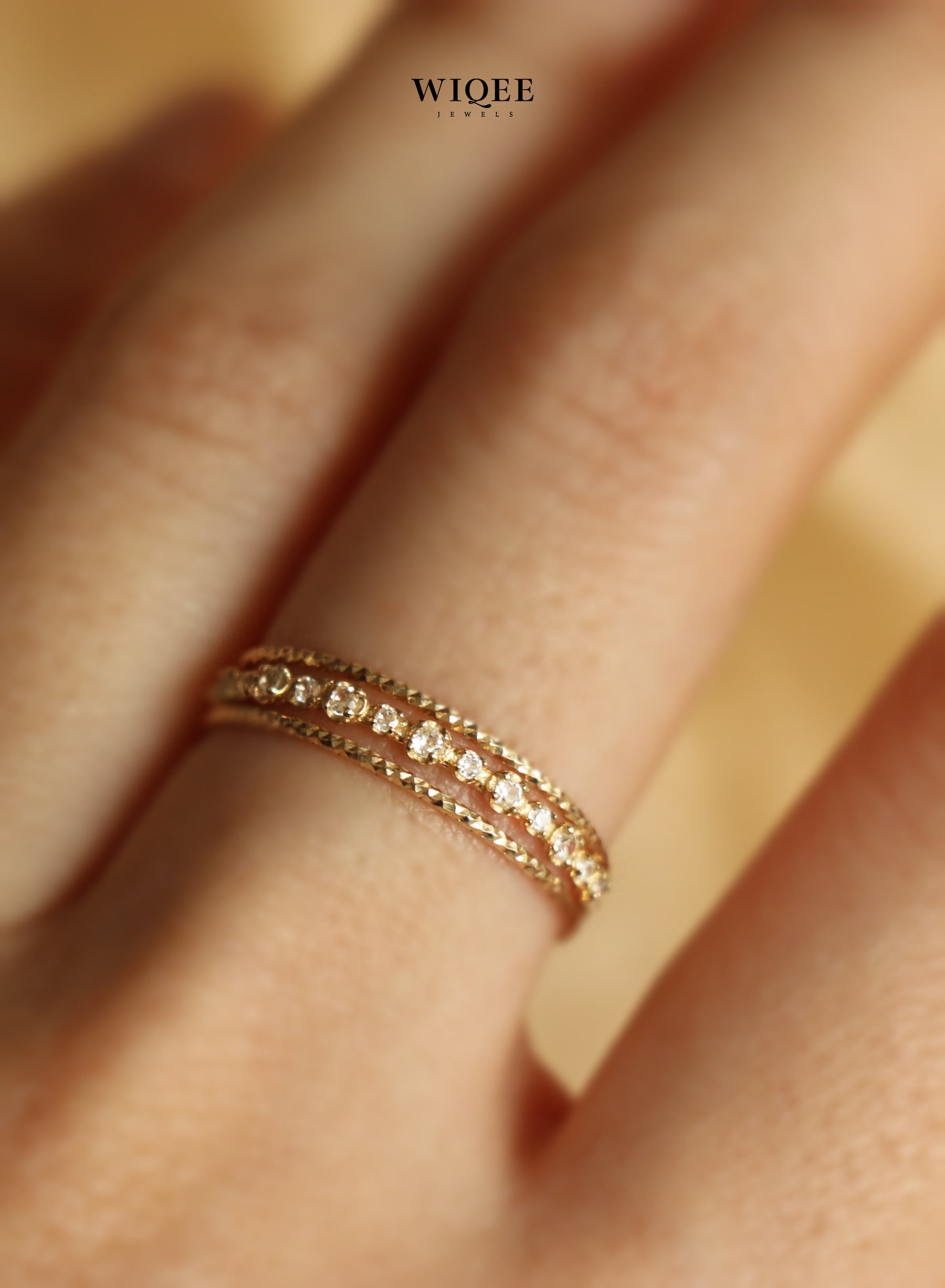 9k Solid Gold Stackable diamond Ring | Wedding Band