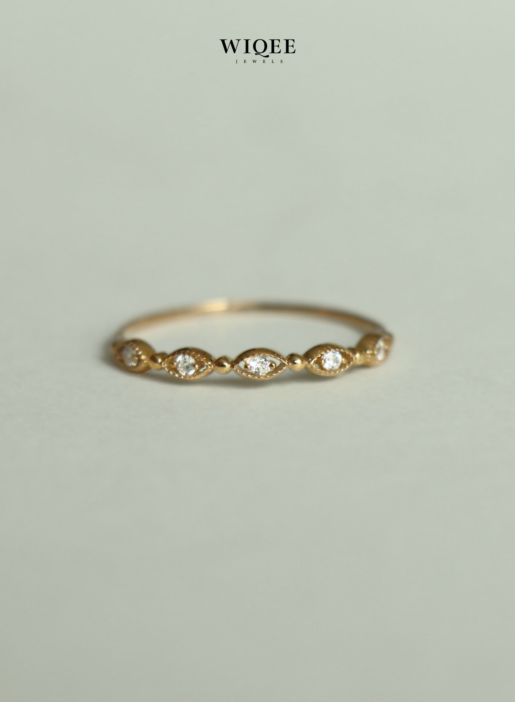 14k Solid Gold Evil Eyes Stackable Ring | Wedding Ring Band