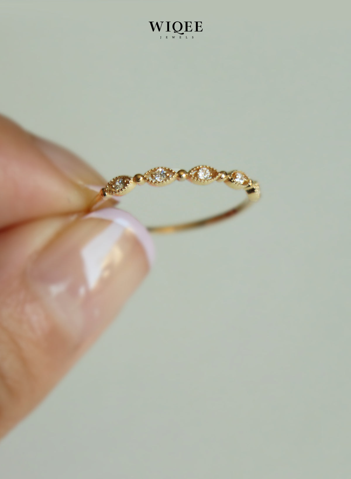 14k Solid Gold Evil Eyes Stackable Ring | Wedding Ring Band