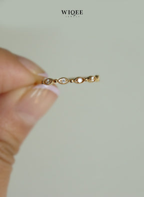 14k Solid Gold Evil Eyes Stackable Ring | Wedding Ring Band