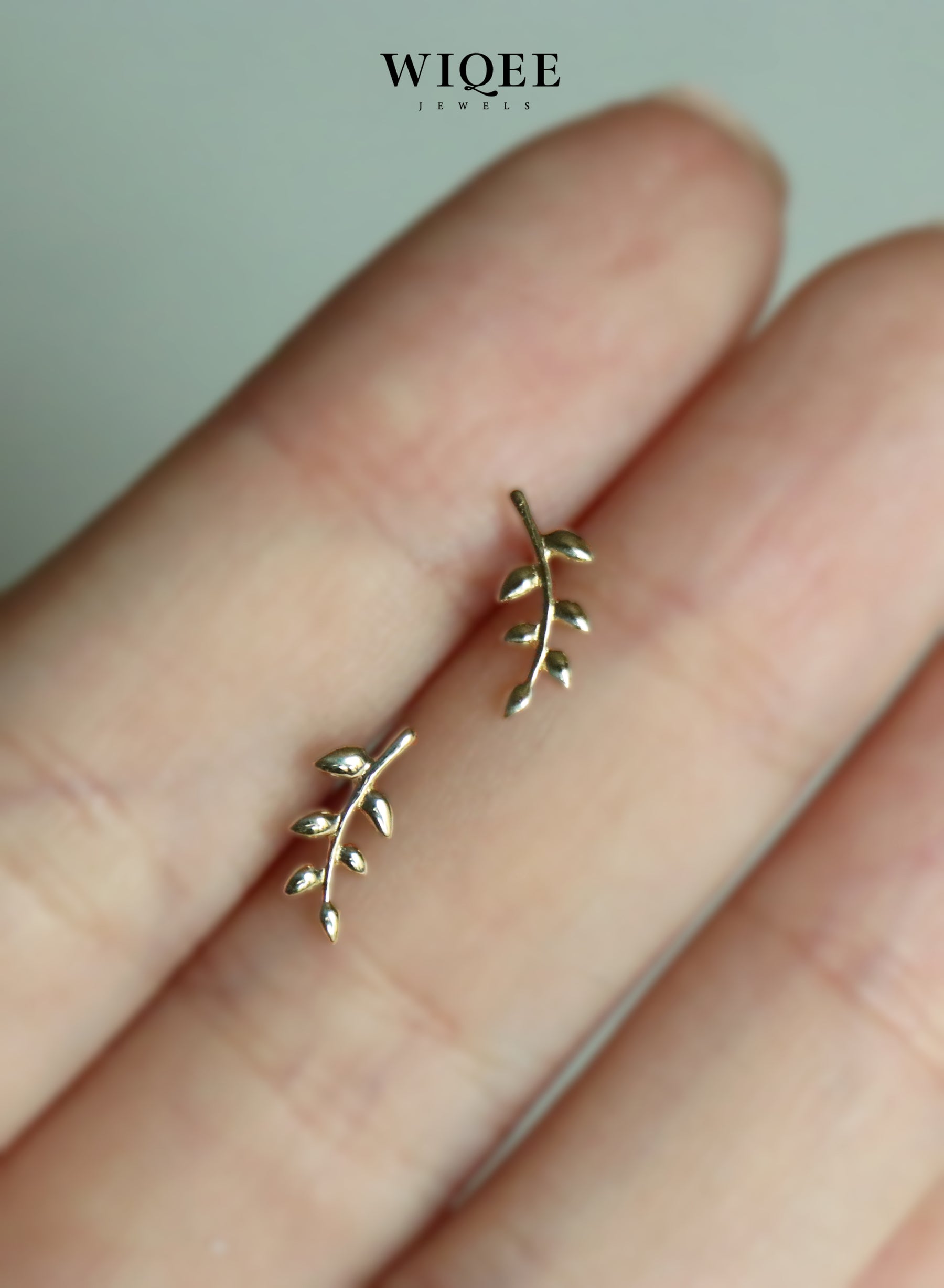 Olive Branch Gold Stud Earrings