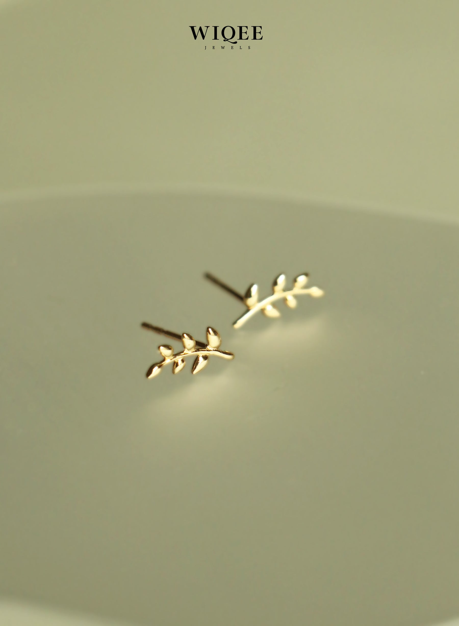 Olive Branch Gold Stud Earrings