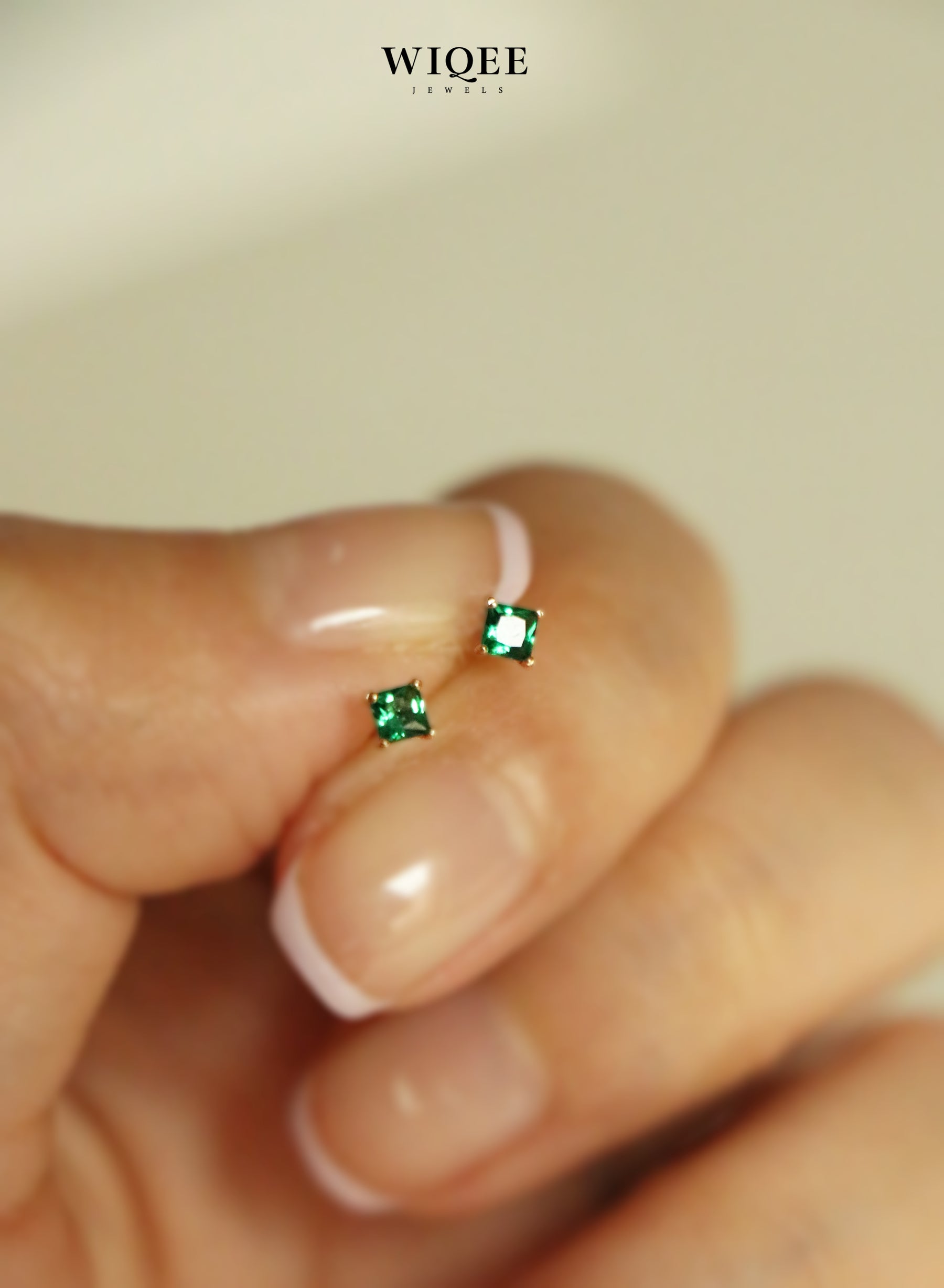 Green Gemstone Tiny Gold Stud