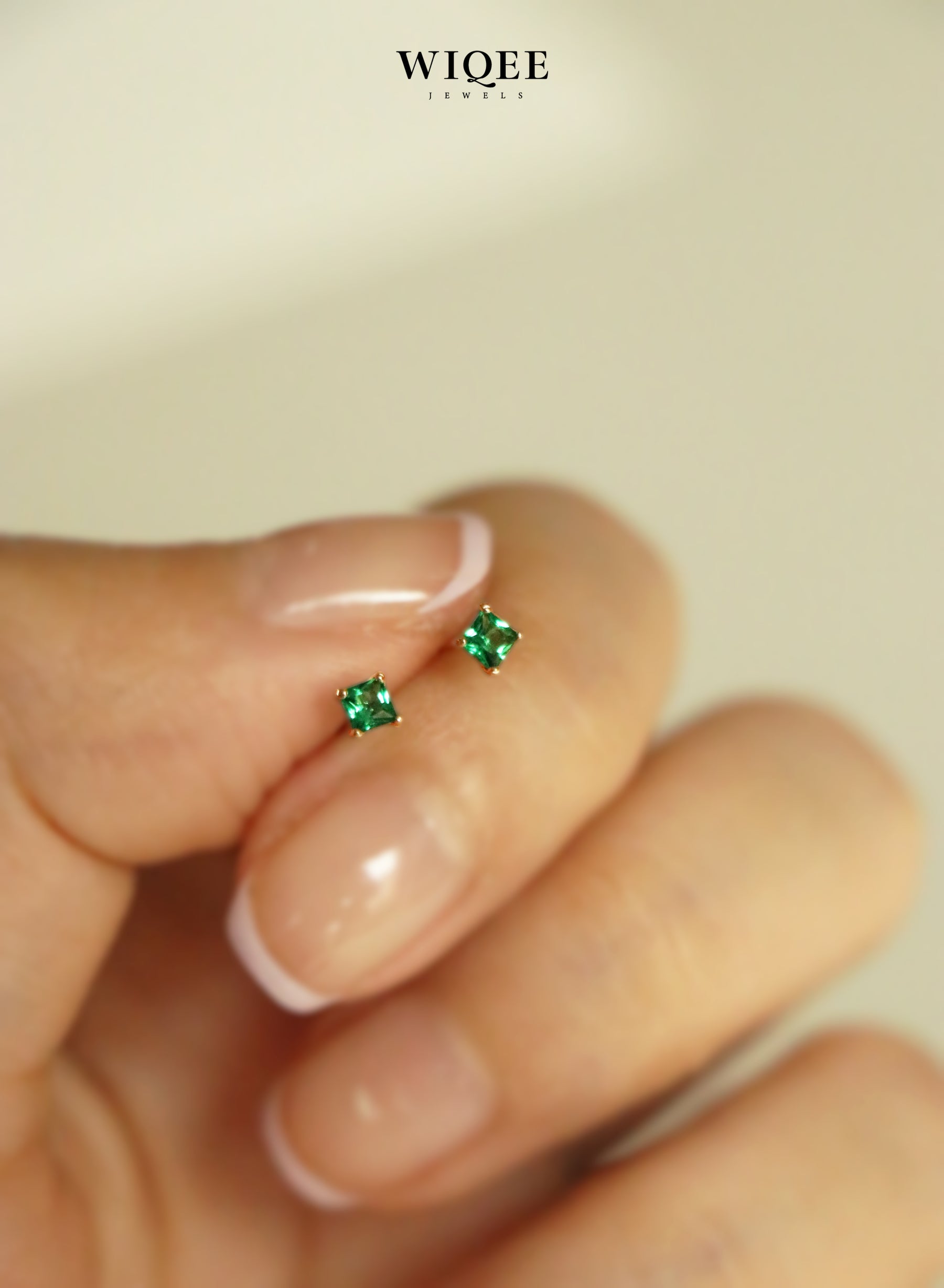 Green Gemstone Tiny Gold Stud