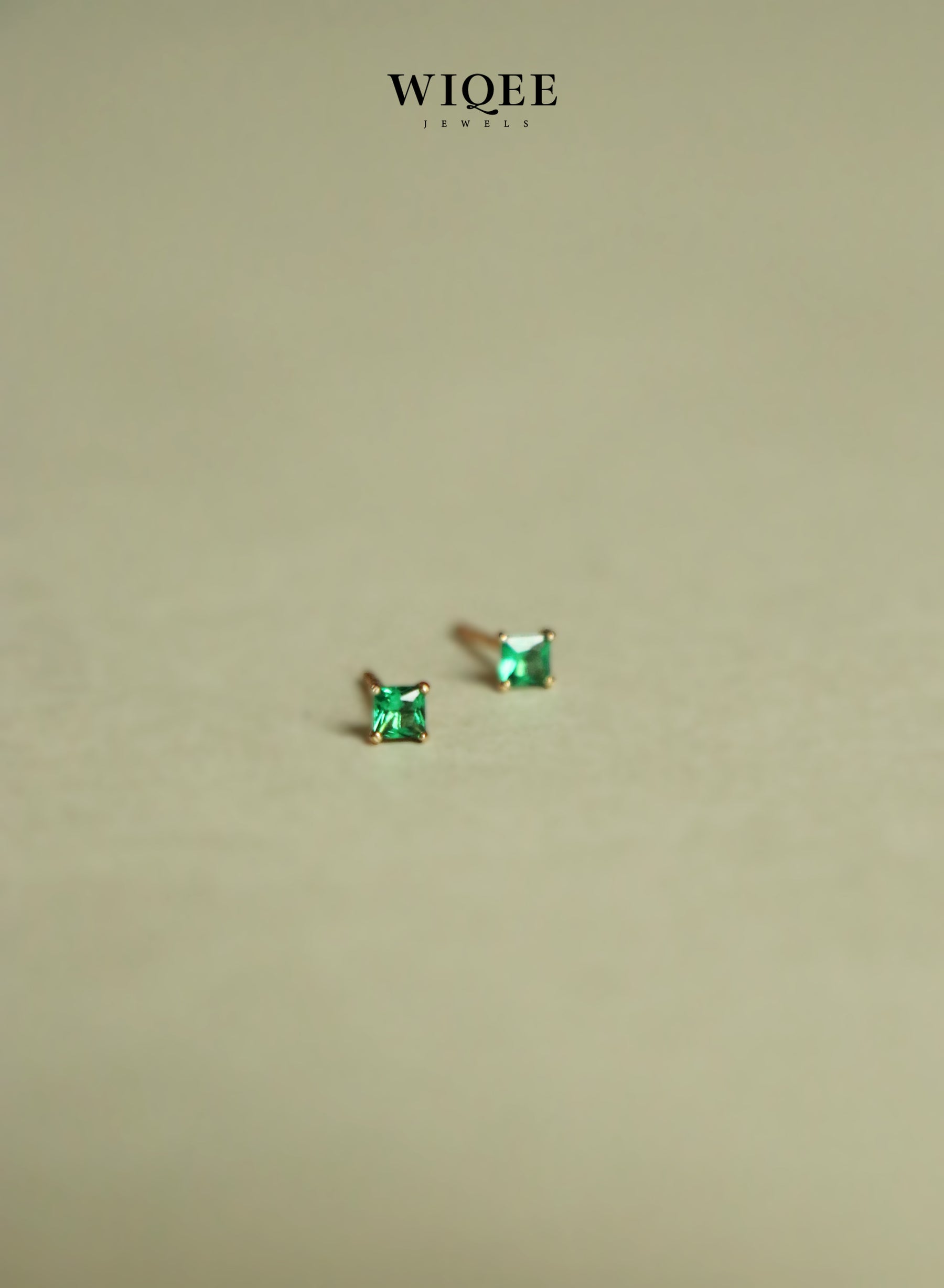 Green Gemstone Tiny Gold Stud