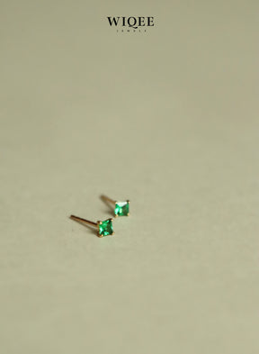 Green Gemstone Tiny Gold Stud