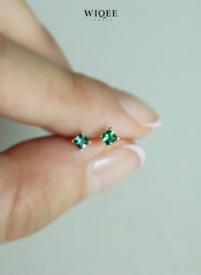 Green Gemstone Tiny Gold Stud