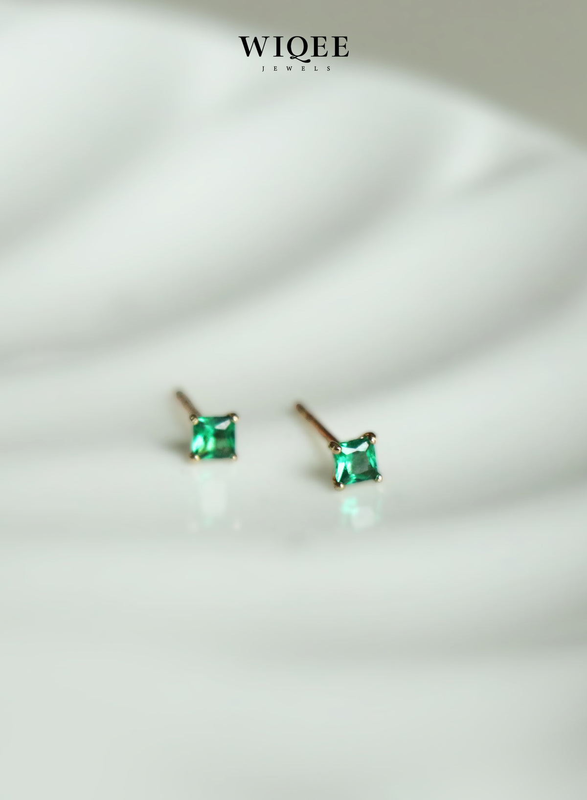 Green Gemstone Tiny Gold Stud