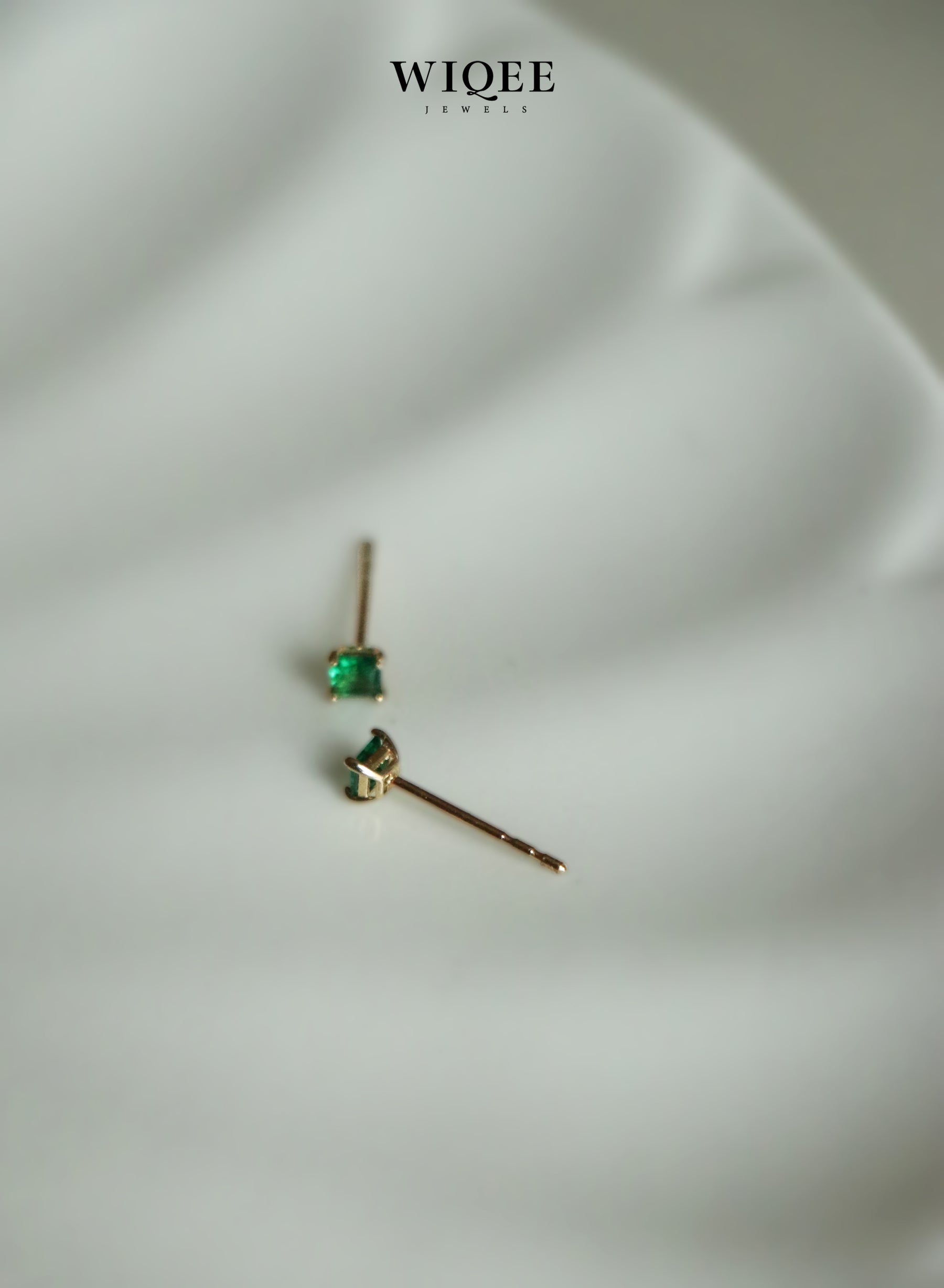 Green Gemstone Tiny Gold Stud