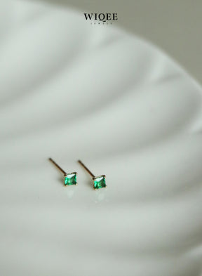 Green Gemstone Tiny Gold Stud