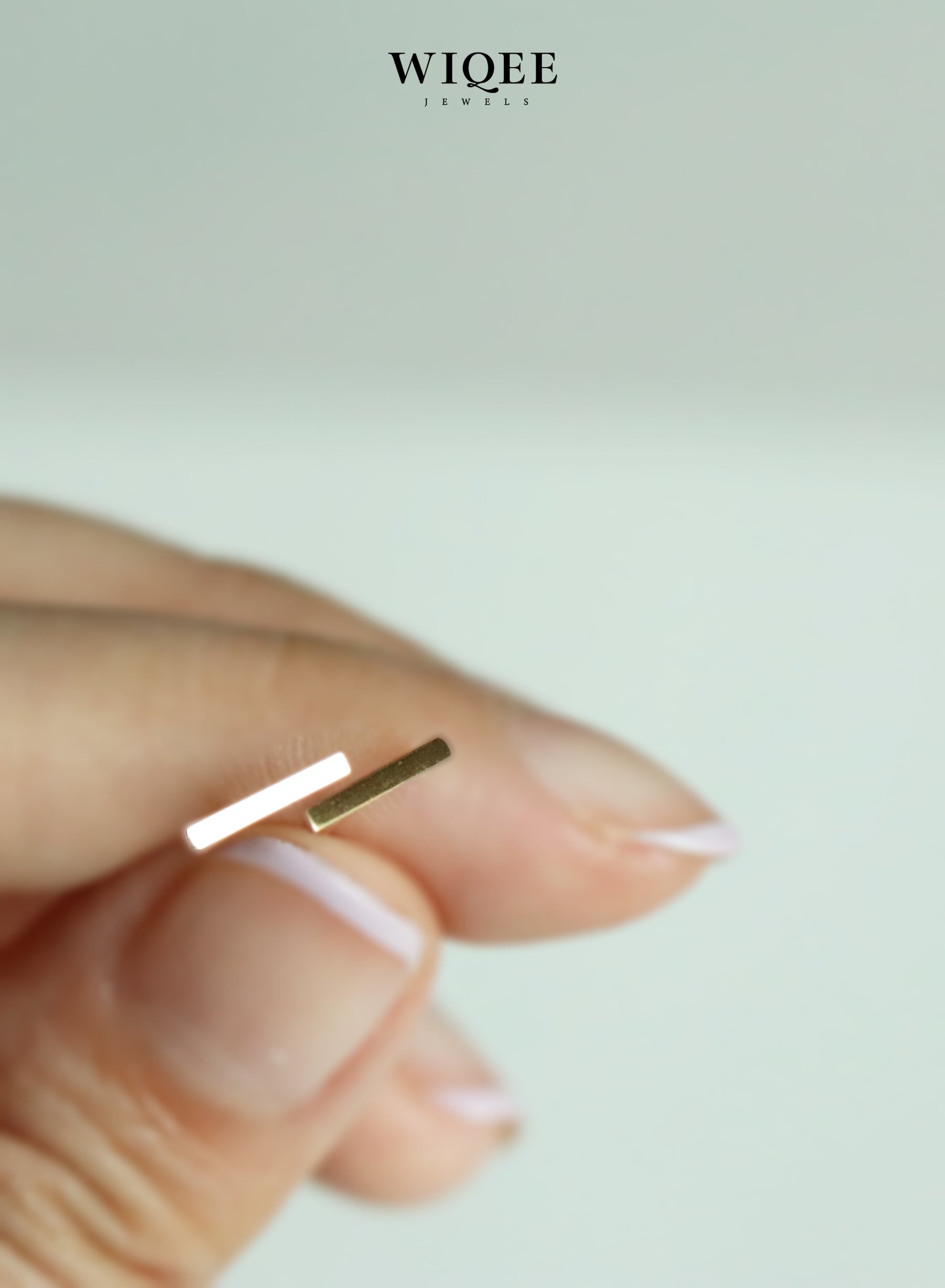 14k Solid Gold Bar Tiny Stud