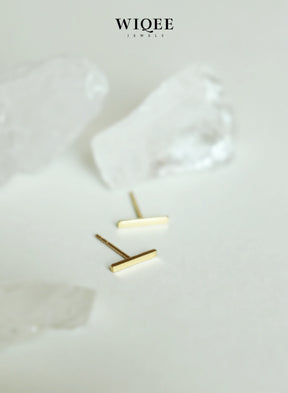 14k Solid Gold Bar Tiny Stud