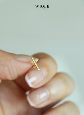 14k Solid Gold Bar Tiny Stud