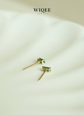 Green Rectangle Gold Stud