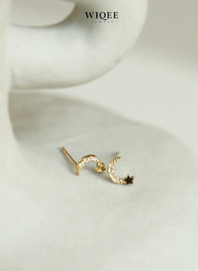 Star&Moon Gold Stud Earrings